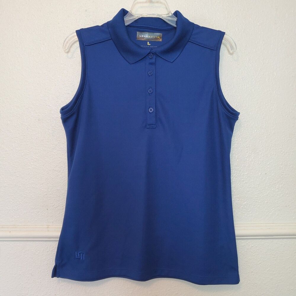 LOUDMOUTH‎ Polo Shirt Women’s Large Blue Solid Logo Heritage Golf Preppy Ladies
